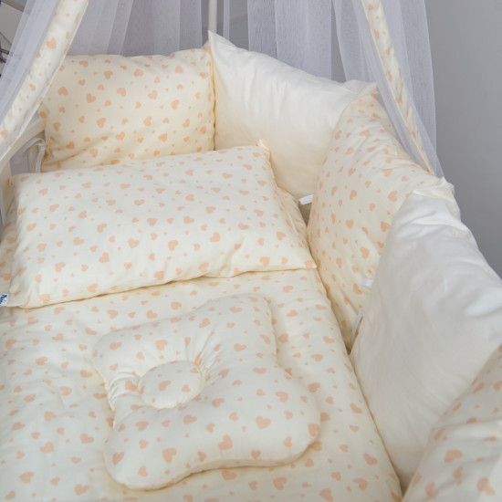 Постельный комплект 8 эл Twins Dolce Сердечки 4064-D-403, ecru, бежевый