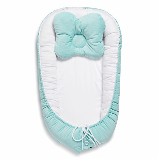 Cocoon-positioner for newborns with orthopedic pillow Twins Velvet mint