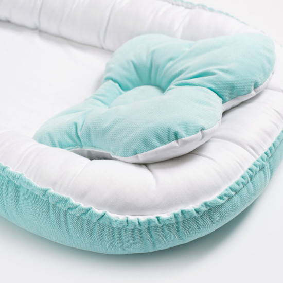 Cocoon-positioner for newborns with orthopedic pillow Twins Velvet mint