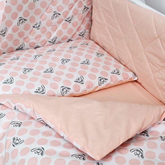 Постельный комплект 8 эл Twins Premium Glamour 4029-TG-08G, Polka Dots / Горохи pink, бежевый / розовый
