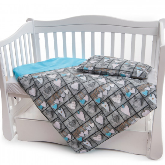 Сменная постель 2 эл Twins Premium 3027-P-066, Сердечки декор голубой, бирюза