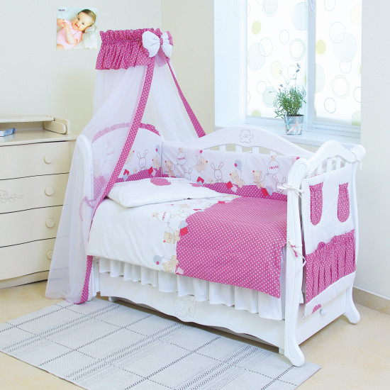 Постельный комплект 8 эл Twins Standard Basic 4050-CB-019, Горошки розовые, розовый