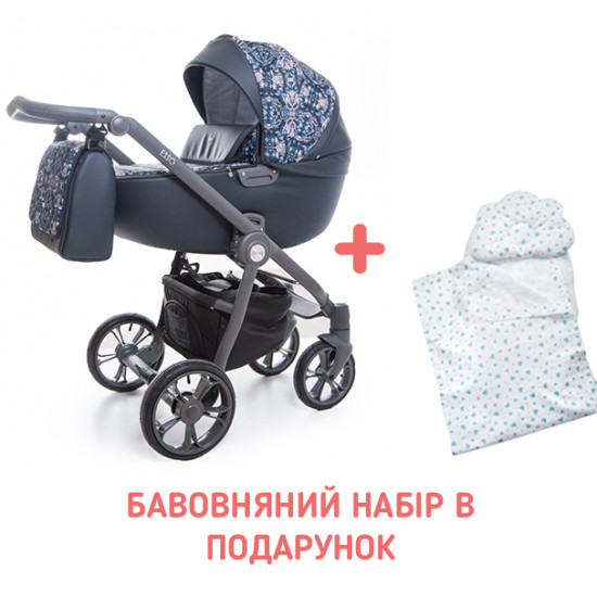 Коляска 2 в 1 Roan Esso Blue Sequins, черный / голубой
