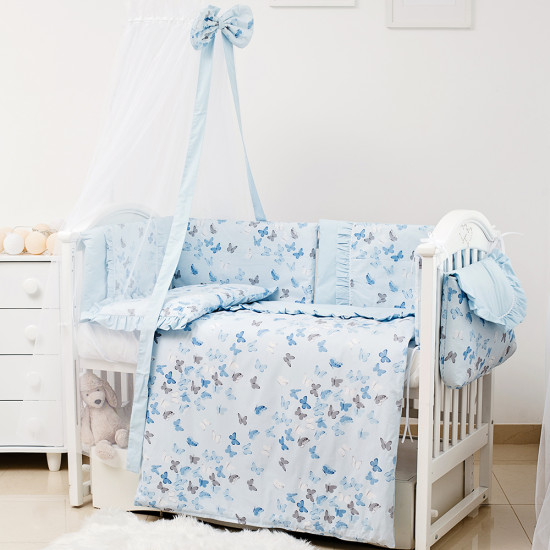 Постельный комплект 8 эл Twins Romantic Spring collection 4024-TR-04 Butterfly blue, голубой