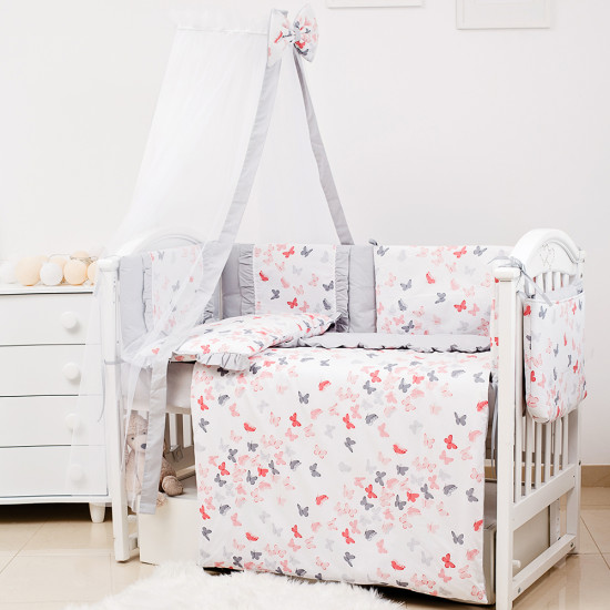 Постельный комплект 8 эл Twins Romantic Spring collection 4024-TR-101, Butterfly coral, коралловый / серый