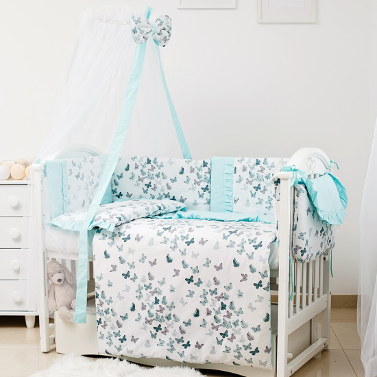 Постельный комплект 8 эл Twins Romantic Spring collection 4024-TR-14, Butterfly mint, мятный 