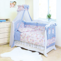 Постельный комплект 8 эл Twins Standard Basic 4050-CB-015, Пушистые мишки голубые, голубой
