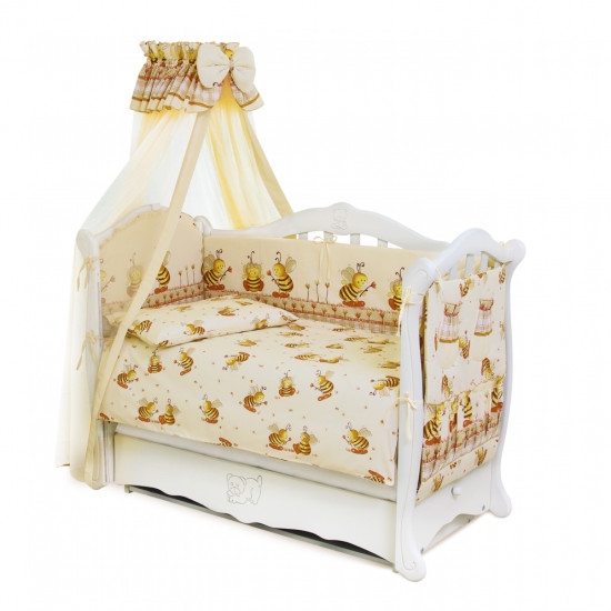Bedding set for a baby crib 8 el Twins Standard Basic Bees beige