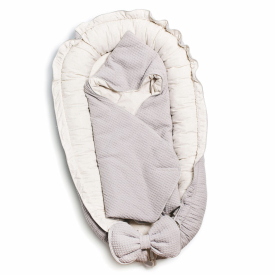 Кокон Twins Waffle + конверт- плед 9064-KЕWP-101, light grey, світло сірий