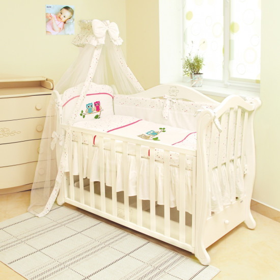 Постельный комплект 7 эл Twins Evo Совы 4073-A-020, pink, белый / розовый