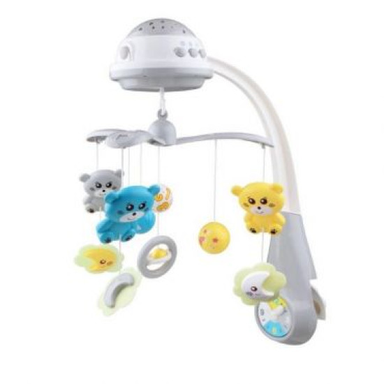 Мобіль Baby Mix пластиковий з проектором FS-35604 Ведмедики сірий