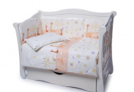 Постельный комплект в детскую кроватку 4 эл Twins Comfort бампер + сменка 4052-C-024, Жирафки беж / фиолет