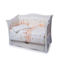 Постельный комплект в детскую кроватку 4 эл Twins Comfort бампер + сменка 4052-C-024, Жирафки беж / фиолет