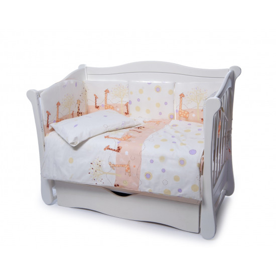 Постельный комплект в детскую кроватку 4 эл Twins Comfort бампер + сменка 4052-C-024, Жирафки беж / фиолет