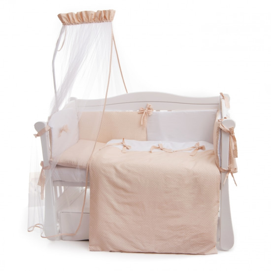Постельный комплект 8 эл Twins Romantic Бантики 4024-R-007, white / beige, белый / беж
