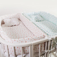 Постельный комплект для двойни 14 ел Twins 4000-T-404, Сердечки мятно-коралловые, мятный / коралловый