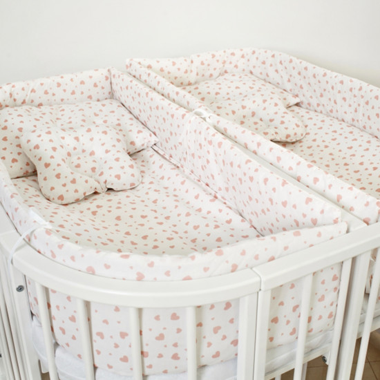 Постельный комплект для двойни 14 ел Twins 4000-T-401-15, Сердечки коралл, коралловый