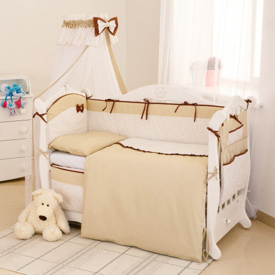 Постельный комплект 8 эл Twins Premium Starlet 4028-P-023, brown, беж / коричневый