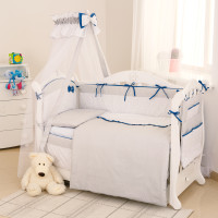 Постельный комплект 8 эл Twins Premium Starlet 4028-P-024, dark blue, серый / синий