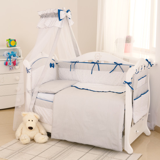 Постільний комплект 8 ел Twins Premium Starlet 4028-P-024, dark blue, сірий/синій