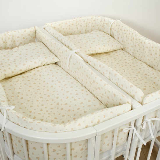 Постельный комплект для двойни 14 ел Twins 4000-T-403-02, Сердечки бежевые, бежевый