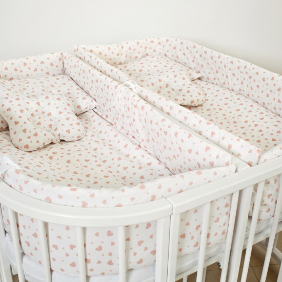 Постельный комплект для двойни 14 ел Twins 4000-T-401-15, Сердечки коралл, коралловый