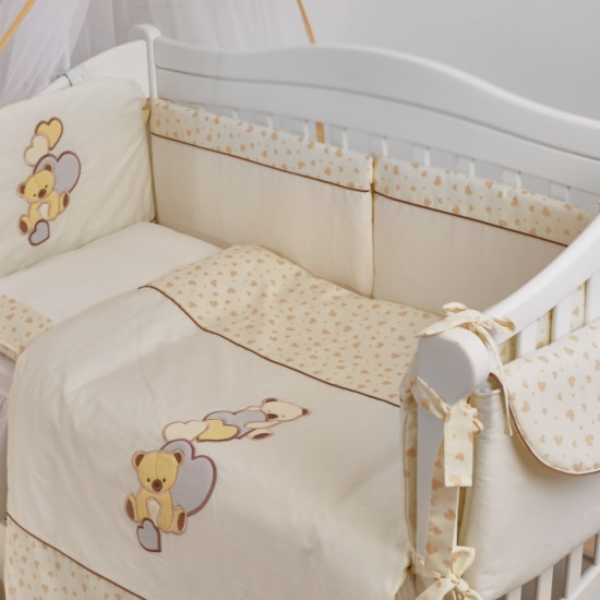 Постельный комплект 7 эл Twins Romantic Teddy Love 4024-R-006, white / beige, белый / беж