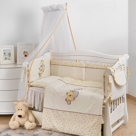 Постельный комплект 7 эл Twins Romantic Teddy Love 4024-R-006, white / beige, белый / беж