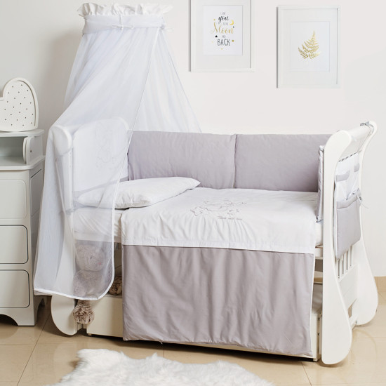 Постельный комплект 8 эл Twins Dolce Loving bear 4062-D-008, white / grey, белый / серый