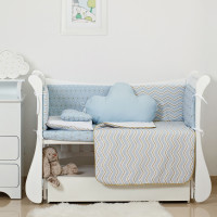 Постельный комплект 6 эл Twins Dolce Insta 4075-D-506, Зигзаг голубой / золото, голубой