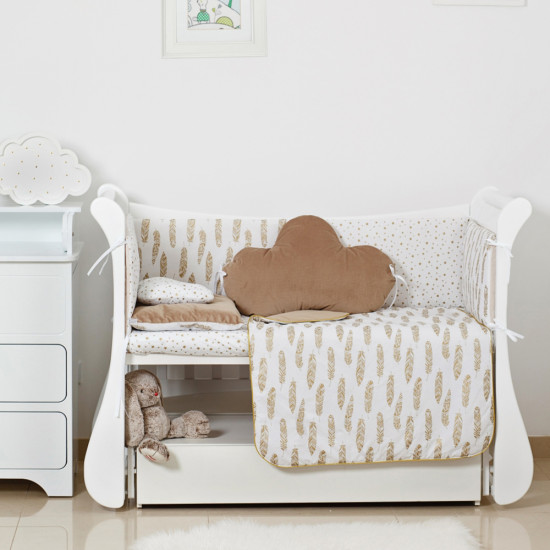 Постельный комплект 6 эл Twins Dolce Insta 4075-D-511, Перышки беж / золото, бежевый