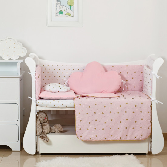 Постельный комплект 6 эл Twins Dolce Insta 4075-D-513, Сердечки розовый / серебро, розовый