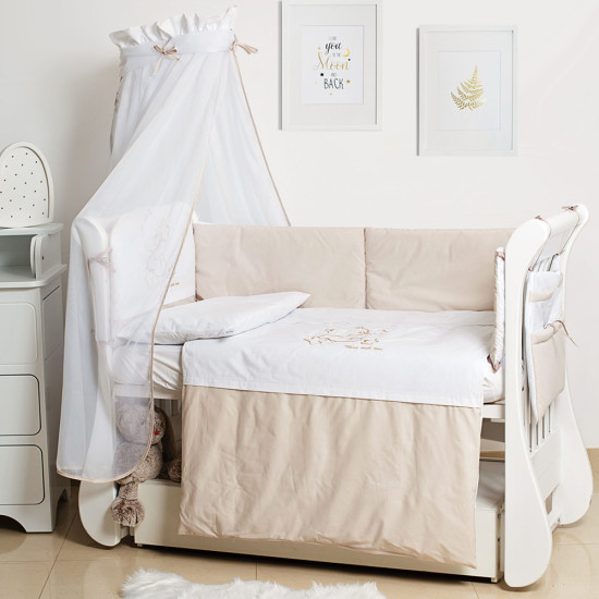 Постельный комплект 8 эл Twins Dolce Loving bear 4062-D-009, white / beige, белый / беж