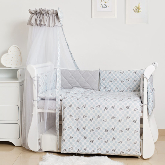 Постельный комплект 8 эл Twins Premium Glamour 4029-TG-10G, Polka Dots / Горохи grey, белый / серый