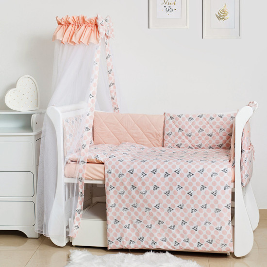 Постельный комплект 8 эл Twins Premium Glamour 4029-TG-08G, Polka Dots / Горохи pink, бежевый / розовый