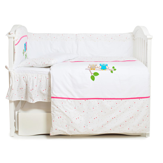 Постельный комплект 4 эл Twins Evo Совы 4069-A-020, pink, белый / розовый
