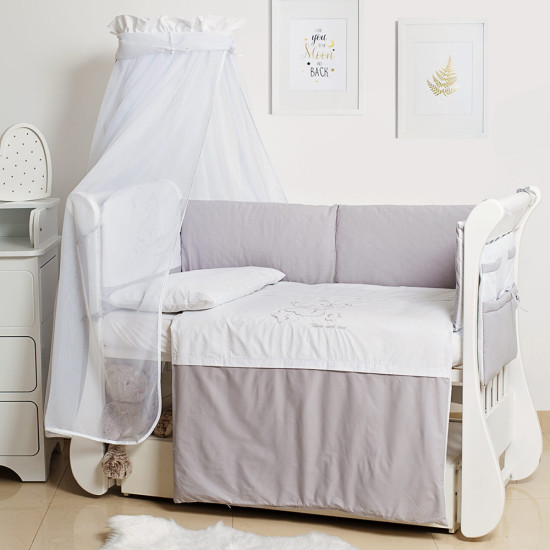 Постельный комплект 8 эл Twins Dolce Loving bear 4062-D-008, white / grey, белый / серый