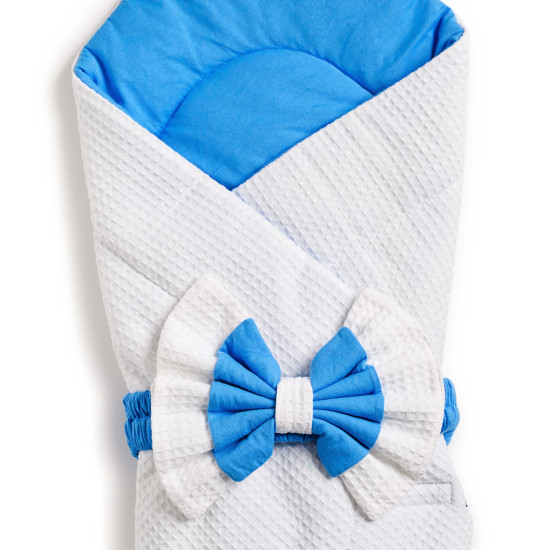 Конверт-плед Twins Waffle Bear з декором 9015-TWBD-04, white/blue, білий/синій