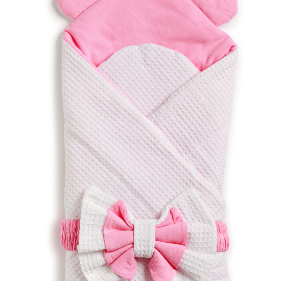 Конверт-плед Twins Waffle Bear з декором 9015-TWBD-08, white/pink, білий/рожевий