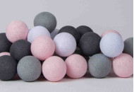 Гирлянда - ночник Cottonballlight 10 шариков в коробке Pink Grey, розовый / серый