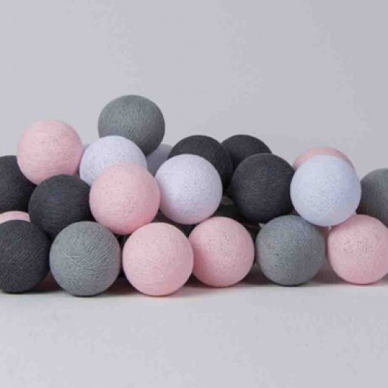 Гірлянда - нічник Cottonballlight 10 кульок в коробці Pink Grey, рожевий/сірий