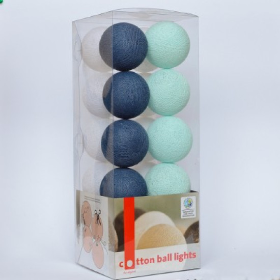 Гирлянда - ночник Cottonballlight 20 шариков в коробке Navy Blue, голубой