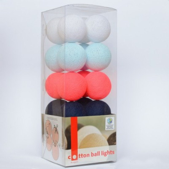 Гирлянда - ночник Cottonballlight 20 шариков в коробке Raspberry Jeans, синий / розовый