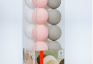 Гирлянда - ночник Cottonballlight 20 шариков в коробке Soft Powder, серый / розовый
