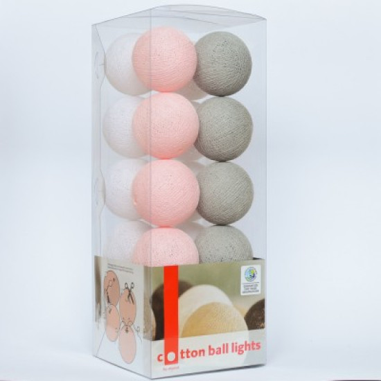 Гирлянда - ночник Cottonballlight 20 шариков в коробке Soft Powder, серый / розовый