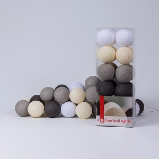 Гирлянда - ночник Cottonballlight 20 шариков в коробке Taupe, серый