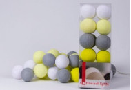 Гирлянда - ночник Cottonballlight 35 шариков в коробке Yellow Stone, серый / желтый