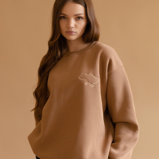 Світшот Twins утеплений з вишивкою, Caramel, коричневий, M