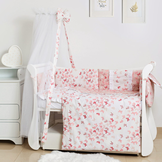 Постельный комплект 8 эл Twins Romantic Spring collection 4024-TR-08, Butterfly pink, розовый дым